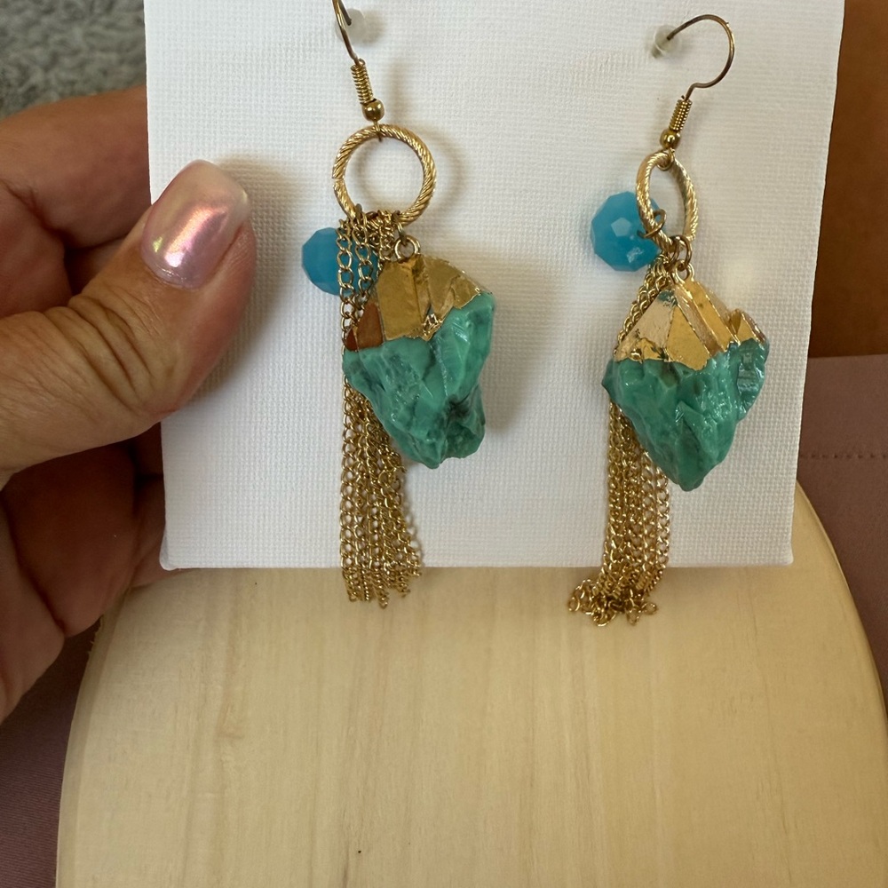 Turquoise and Gold Chain Dangle Earrings